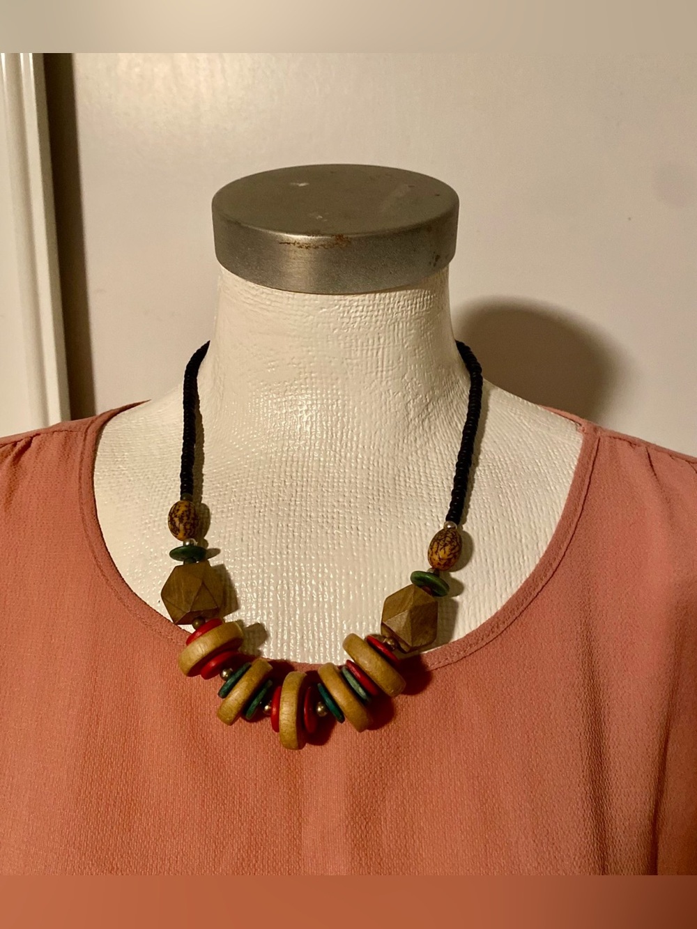 Handcrafted Multicolor Wood Bead Necklace - Unbranded